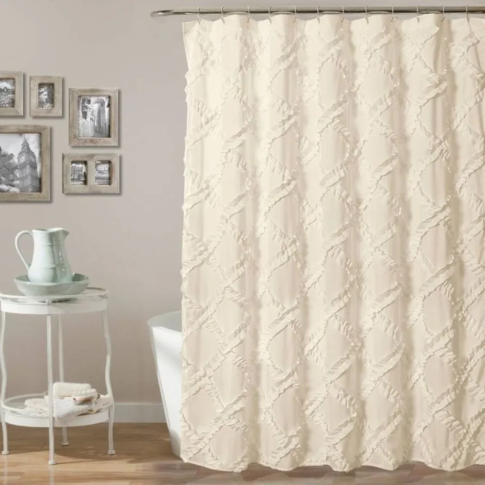 Shower Curtain Ruffle Diamond Ivory - Lush Décor Fabric Machine Washable